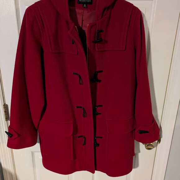 Braetan women's wool blend red toggle close lined coat with hood, size medium - Picture 1 of 7